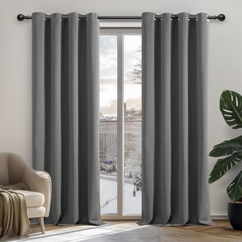 Oferton: Deconovo Cortinas Opacas 2 Piezas Cortinas Salon Cortinas Termicas aislantes Frio y Calor 140x245cm para Dormitorio con Ojales Gris Claro