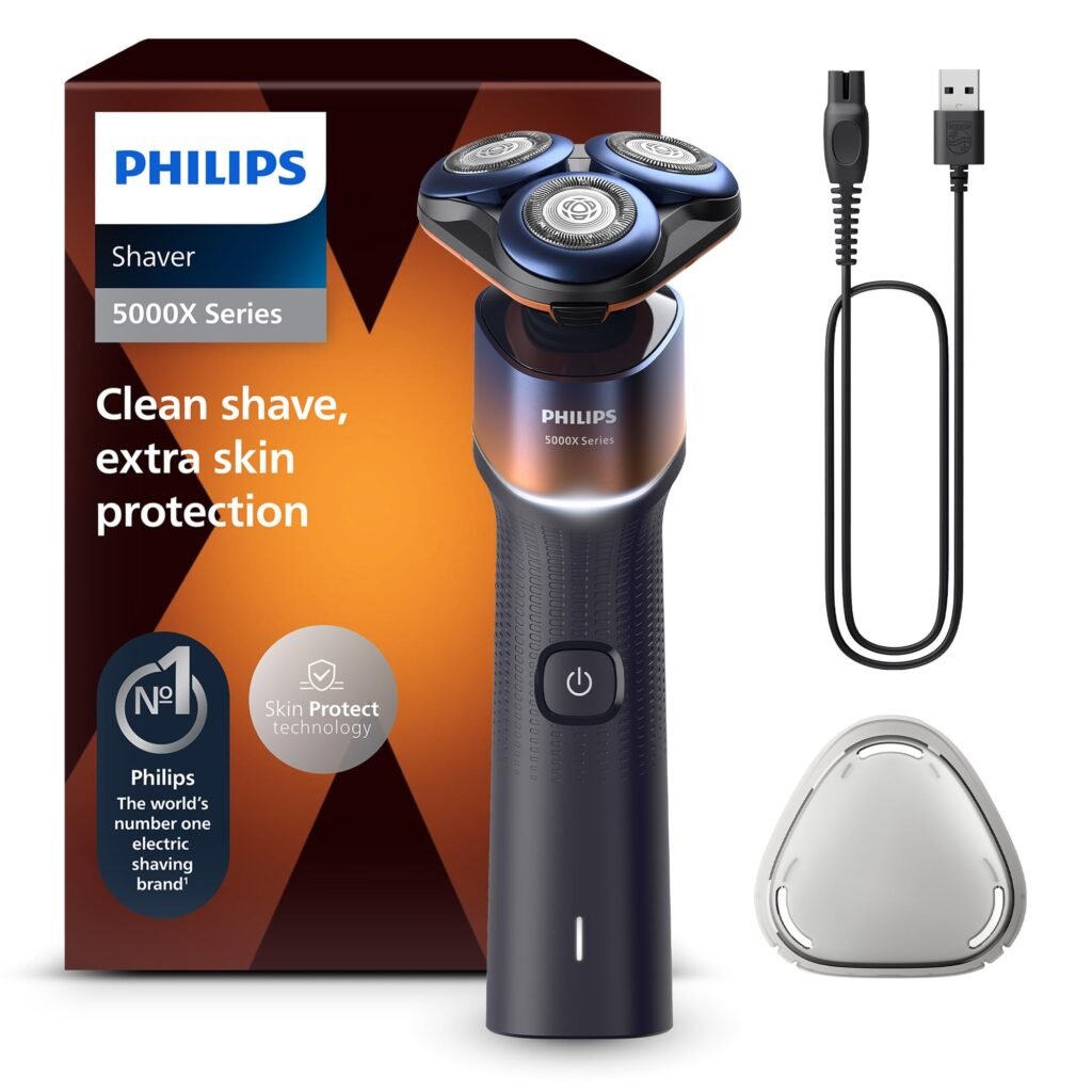 Oferton: Philips Serie X5000 Afeitadora Eléctrica Hombre, Máquina de Afeitar Barba, 27 cuchillas, Cuida la piel, Cabezal flexible 360º, 50min de uso, En Seco y Húmedo, Recargable, X5012/00, Naranja