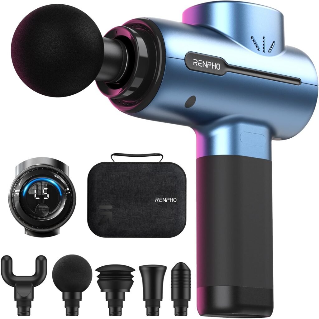 Oferton: RENPHO Pistola de Masaje Muscular, Pistola Masajeadora Potente hasta 3200rpm, Silencioso Massage Gun Profesional y Carga Tipo-C, Alivio del Muscular -Azul