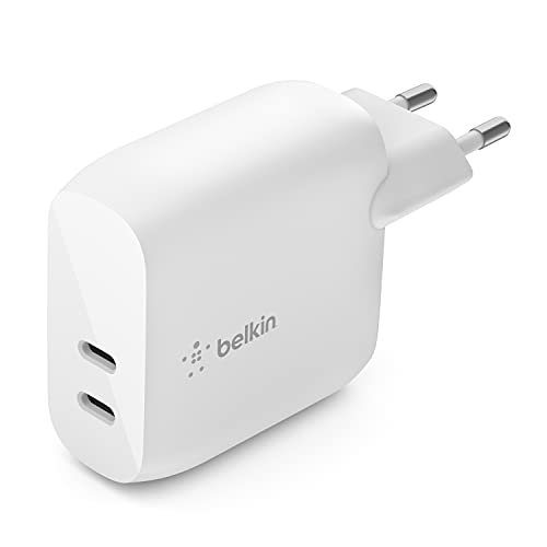 Oferton: Belkin Cargador de Pared USB Type C PD de 40 W (dos Puertos USB-C de 20 W cada uno para Carga Rápida PD para iPhone 14 o 13, iPad Pro, Galaxy y Otros)