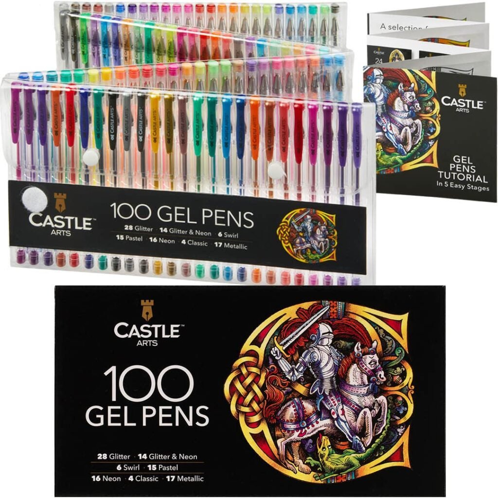 Oferton: Castle Art Supplies Estuche 100 Bolígrafos de Gel Colorear | Caja Premium | Dibujos, Álbumes Recortes, Diarios | Efectos Increíbles: Espiral, Brillo, Neón, Pastel, Metálico, Punta Fina