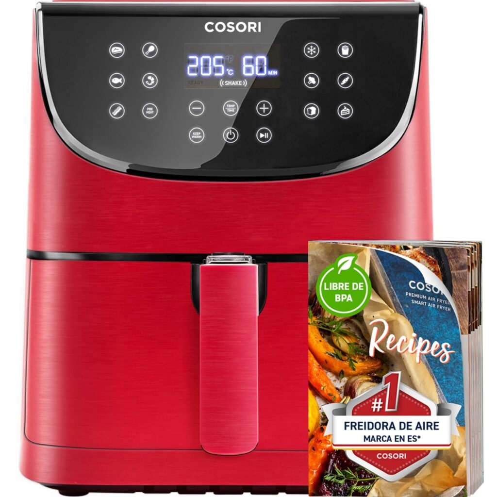 Oferton: COSORI Freidora de Aire Práctica y Duradera 5,5L Air Fryer 1700W, Tecnología Rapid Air, 55% Menos Energía, 13 Automáticos Modos,Uso Fácil, Panel Táctil, Acero Inox Interior, Hasta 205ºC y 60 Min, Roja